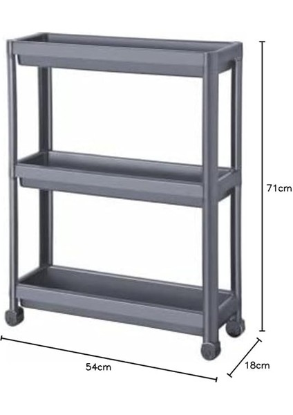 Ticaret Tekerlekli Dikdörtgen 3 Katlı Raf Ünitesi - Banyo Mutfak Düzenleyici Organizer Gri modelleri