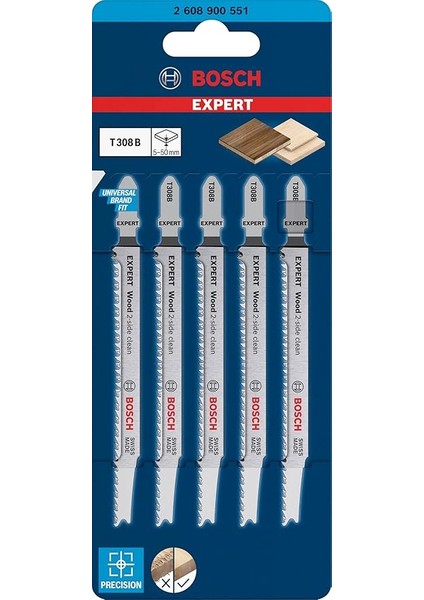 Professional 5x Expert ‘wood 2-Side Clean’ T 308 B Dekupaj Testere Bıçakları (Sert Ahşap Mobilya Levhası, Kontrplak, Uzunluk 117 Mm, Aksesuar Dekupaj Testeresi) fiyatları