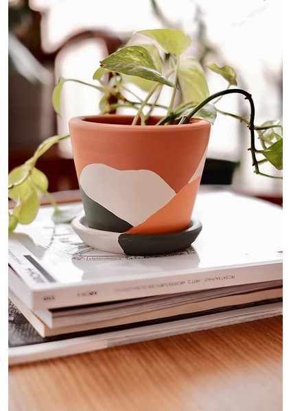 Savana Saksı+Tabak • Abstract Yeşil Sarı (Küçük)