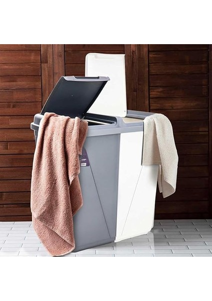 Plastik Violet 90 Litre Çift Gözlü Çamaşır Sepeti Gri-Beyaz fiyatları