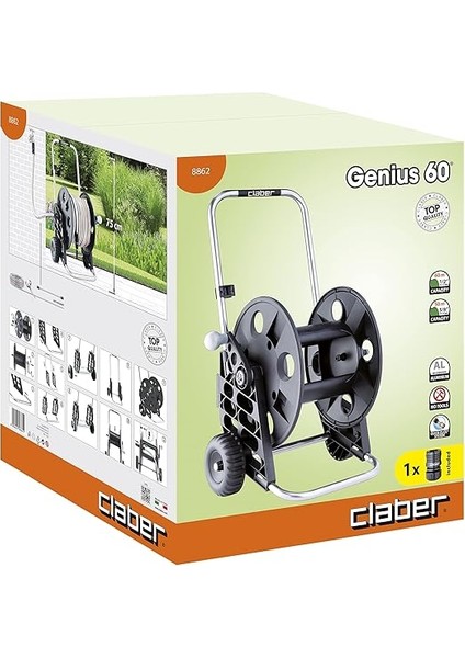 8862 Genıus 60 Hortum Arabası 65 Mt, Alüminyum Yapı Siyah fiyatları