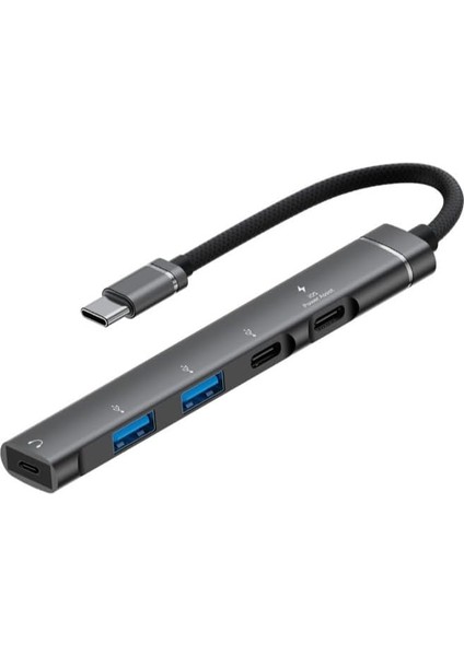 Type-C Hub, 5in1, 3 Adet Type-C, 2 Adet Usb-A Çoklayıcı, Type-C Kulaklık Çıkışlı USB C Hub Adaptörü Macbook ile Uyumlu H01