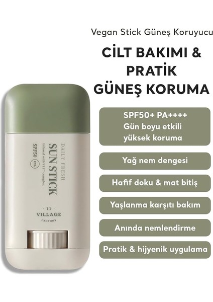 Village 11 Factory - Daily Fresh Sun Stick 50+ Pa++++ Vegan Stick Güneş Koruyucu fiyatları