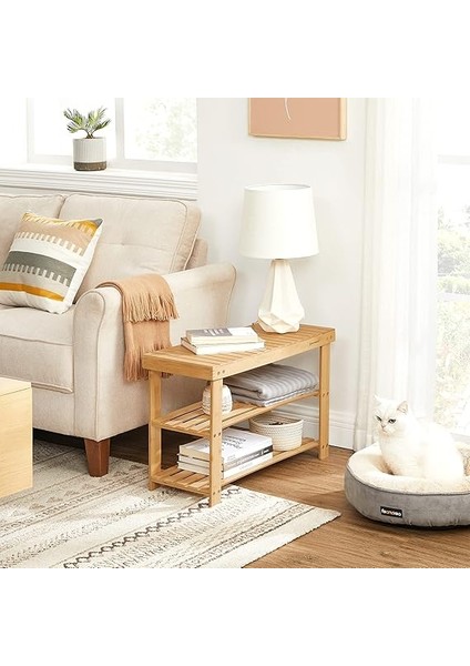 Ayakkabı Rafı, Ayakkabı Dolabı, Oturma Banklı, Bambu, 3 Raf Zeminli, 70 x 28 x 45 Cm, Koridor, Banyo, Oturma Odası ve Antre Için Ideal LBS04N fırsatları