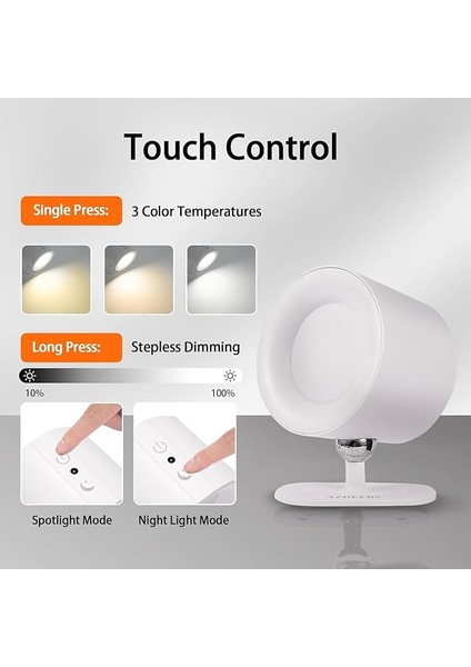 Duvar Lambası,1 ADET,3000MAH USB Şarj Edilebilir Pilli LED Duvar Aplikleri, 3 Renk Sıcaklığı ve Parlaklık Kısılabilir Dokunmatik ve Uzaktan Kumanda, Kablosuz Duvara Monte Okuma Lambası Işığı indirimleri