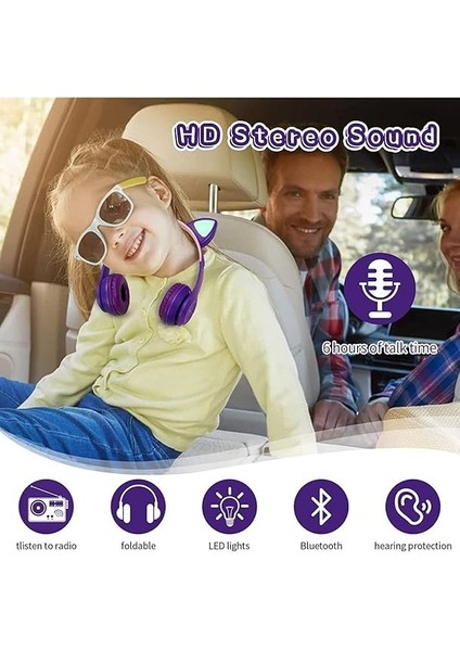 Kedi Kulağı Bluetooth Kablosuz Kulaklık Rengarenk Işıklı Rgb Mavi Çocuk Oyun Kulaklığı Radyolu fırsatları