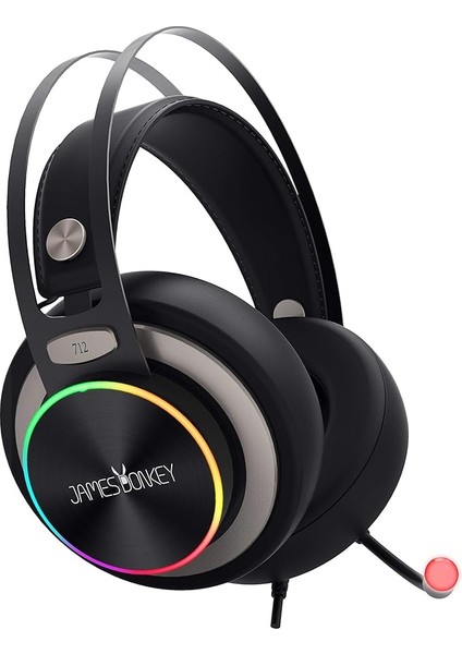 James Donkey 712 Siyah 7.1 Surround Rgb Gaming Kulaklık Neodimyum 50MM Sürücüler 112DB Hassas Mikrofon -43DB Rgb LED Aydınlatmalı Manuel + Yazılımla Ses Kontrol USB Bağlantı ve Ses Kartı