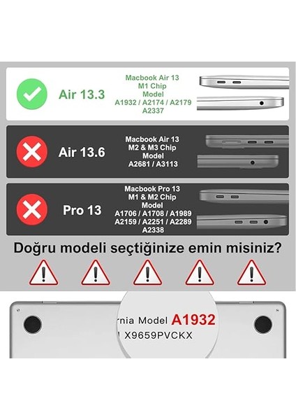 MacBook Air 13.3" 2018-2022 Arası M1 Çip ile Uyumlu Şeffaf Dayanıklı Koruyucu Kılıf, Ultra Ince Kabuk Koruma Sert Kapak A1932 A2174 A2179 A2337 fiyatları