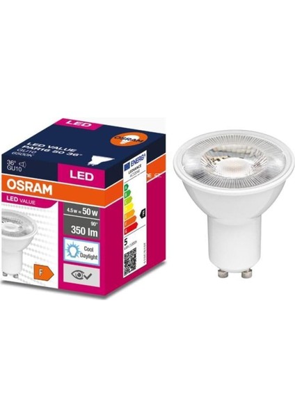 LED Ampul, Reflektör, GU10, Gün Işığı Beyazı, 6500K, Kısılabilir Değil, 36°