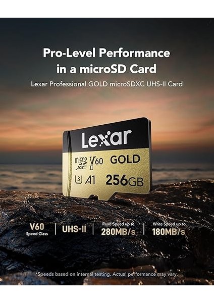 Gold 256GB Mikro Sd Kart, Microsdxc Uhs-Iı Bellek Kartı, V60, U3, A1, C10 Microsd Kart, 280MB/S'YE Kadar Okuma, Drone/aksiyon Kamerası/uhs-Iı Taşınabilir Oyun Cihazı Için (LMSGOLD256G-BNNNG) fiyatları