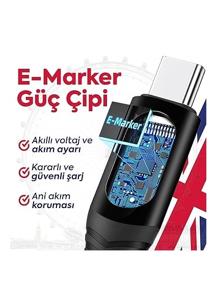 100W Type-C To Type-C Dijital LED Ekranlı Göstergeli Hızlı Şarj Kablosu | E-Mark Çipli, Dayanıklı Örgülü, 1.2m, Usb-C Pd 3.0, iPhone 15 16, Samsung Xiaomi Telefon, Macbook Laptop Tablet Uyumlu modelleri
