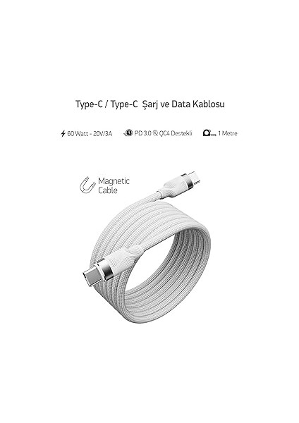 Örgülü Mıknatıslı 60W Type-C To Type-C 1mt Data ve Şarj Kablosu Spk-13 fiyatları