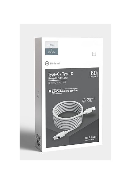 Örgülü Mıknatıslı 60W Type-C To Type-C 1mt Data ve Şarj Kablosu Spk-13 modelleri