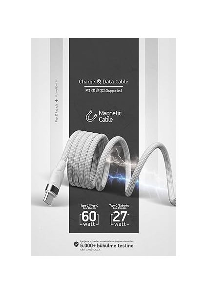 Örgülü Mıknatıslı 60W Type-C To Type-C 1mt Data ve Şarj Kablosu Spk-13 fırsatları