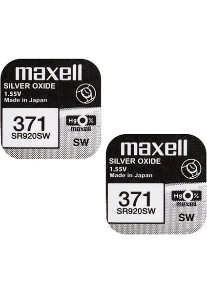 x Maxell 371 SR920SW Gümüş Oksit 0 Mercury Saat Pilleri, 2 Adet