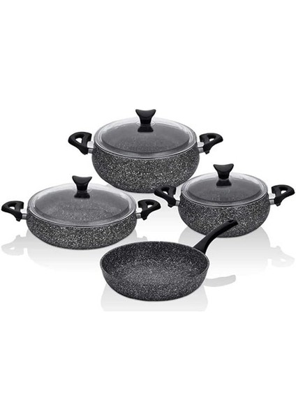 3819 Mastercook Tombik 7 Parça Granit Güveç Tencere Seti Siyah