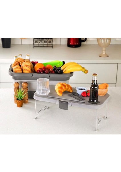 Piknik Seti | Masalı Silikon Sepet 24 Lt Kamp Çantası Gri