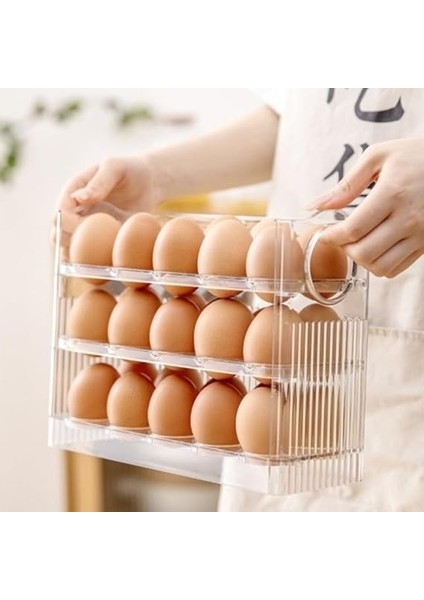 Katlı Yumurtalık Buzdolabı Organizeri Saklama Kabı 30 Bölmeli Raflı Yumurta Kutusu Düzenleyici (Şeffaf, 1 Adet) fırsatları