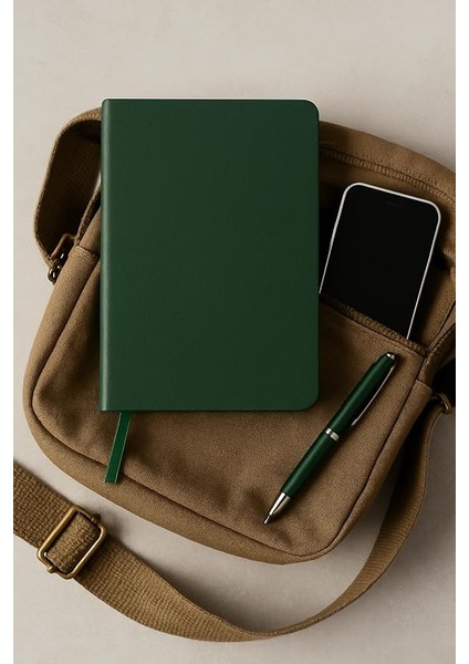 Tanıtım Defter, Noktalı Defter, Termo Deri Kapaklı Noktalı Defter, 128 Yaprak A5 Defter, Ofis ve Kırtasiye, Plan, Notebook (Yeşil)