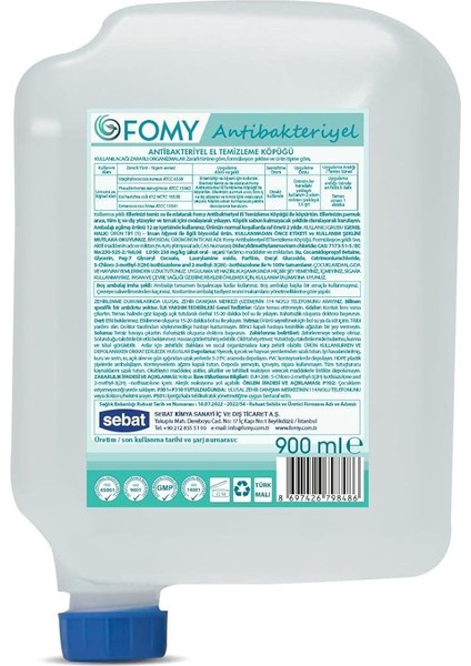Antibakteriyel Köpük Sabun El Yüz Vücut 900 ml