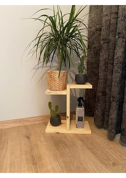 Tasarım Ahşap Dekoratif Mini Saksılık 2 Katlı Raflı Çiçeklik Standı modelleri