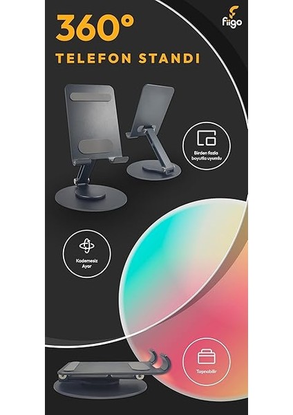 Telefon Standı Katlanabilir Çok Fonksiyonlu 360 Derece Dönebilen Metal Gray indirimleri
