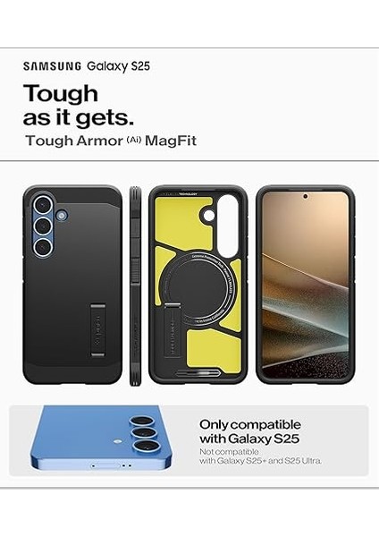 Galaxy S25 Ekstra Dayanıklı Kılıf Tough Armor Ai Hava Kanalı Teknolojisi™ Askeri Sınıf Koruma Magfit Özellikli Kickstand'lı Black Çift Katman Kapak - ACS09008 fiyatları