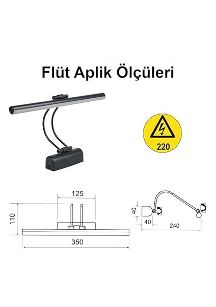 Enerji Tasarruflu Flüt LED Aplik Banyo Tablo Çalışma Masası Duvar Sanat Eseri Ayna Dekoratif ve Modern Aydınlatma 35 cm Elektrikli 6500K Beyaz Işık (Antrasit) modelleri