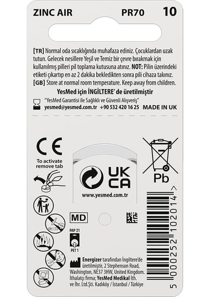 Extra Power 10 Numara Işitme Cihazı Pili (10 Paket x 6 Adet = 60 Adet Pil) modelleri