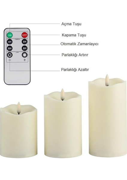 Alevsiz Titreyen LED Mum Büyük Boy 3lü Set Kumandalı modelleri