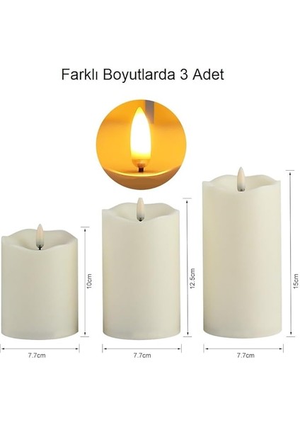Alevsiz Titreyen LED Mum Büyük Boy 3lü Set Kumandalı indirimleri