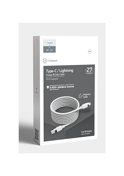 Örgülü Mıknatıslı 27W Type-C To Lightning 1mt Data ve Şarj Kablosu Spk-13 modelleri