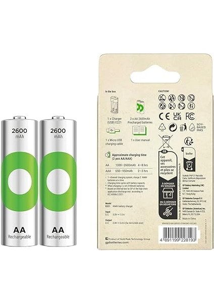 E221 USB Pil Şarj Cihazı 2 Adet 2600MAH Aa Kalem Pilli Set modelleri
