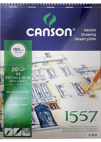 1557 Resim ve Çizim Blok 180GR A3 20YP Üstten Spiralli Resim Defteri