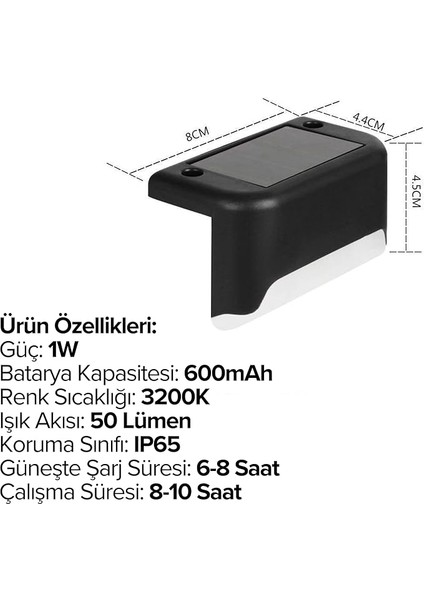 Güneş Enerjili Su Geçirmez 4'lü Bahçe, Merdiven, Veranda Için Köşebent LED Lamba 3200K Günışığı (Standart, Adet, 8) fiyatları