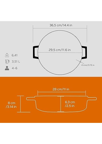 Döküm Çok Amaçlı Yayvan Tencere 28 cm Turuncu - Lv Y St 28 K2 indirimleri