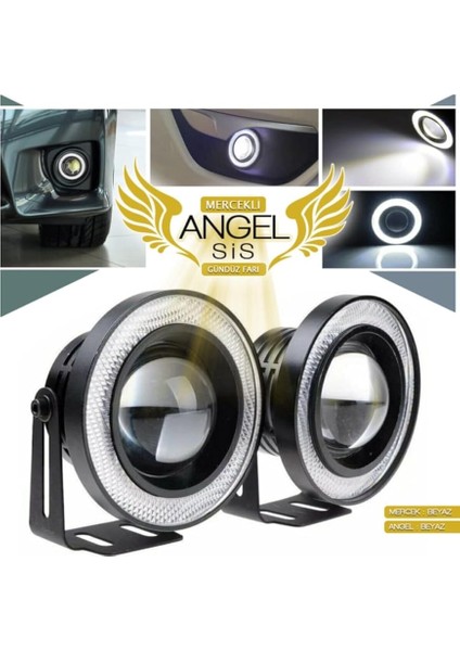 Han Mercekli Angel LED Halkalı Sis Far Gövde Su Geçirmez Angel Beyaz 76 mm
