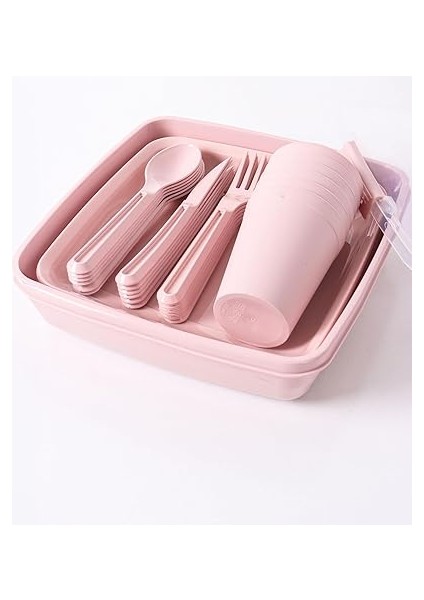 Piknik Seti, 6 Kişilik Piknik Seti, Taşımalı Çanta Piknik Seti, 32 Parça Piknik Seti, Pasta Börek Taşıma Kabı, Kamp Seti, Piknik Yemek Takımı (Pembe) indirimleri