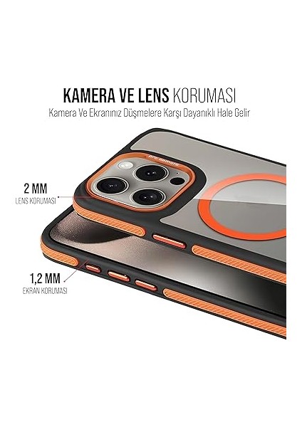 iPhone Magsafe ile Uyumlu Askeri Sınıfta Koruma Sararma Önleyici Çizilmeye Dirençli Sırt Manyetik Telefon Kılıfı (Turuncu, iPhone 14 Pro Max) fiyatları