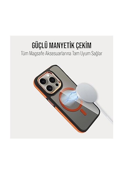 iPhone Magsafe ile Uyumlu Askeri Sınıfta Koruma Sararma Önleyici Çizilmeye Dirençli Sırt Manyetik Telefon Kılıfı (Turuncu, iPhone 14 Pro Max) indirimleri