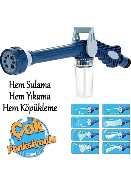 Sulama Araç Yıkama Köpürtme Tabancası 8 Fonksiyonlu Deterjan Hazneli Hortum Bağlantılı 1 Adet indirimleri