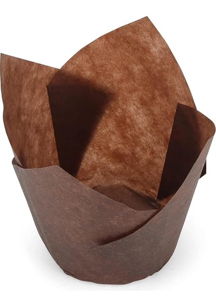 100LÜ Muffin Kalıbı - Cupcake Kalıpları, Su Geçirmez ve Yağ Geçirmez Pişirme Kağıtları, Ev Veya Parti Için Alüminyum Folyo Pişirme Kek Kapları -Ince Tulip Kahverengi