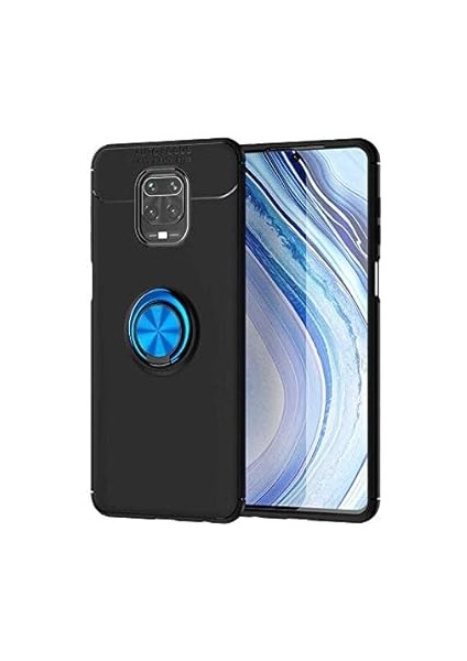 Xiaomi Redmi Note 9 Pro Kılıf Siyah-Mavi Draco Yüzüklü Silikon Orijinal Esnek Ince Geliştirilmiş Dayanıklı Darbe Karşıtı Koruyucu Yeni Nesil Tasarım (Xiaomi Redmi Note 9 Pro, Siyah-Mavi)