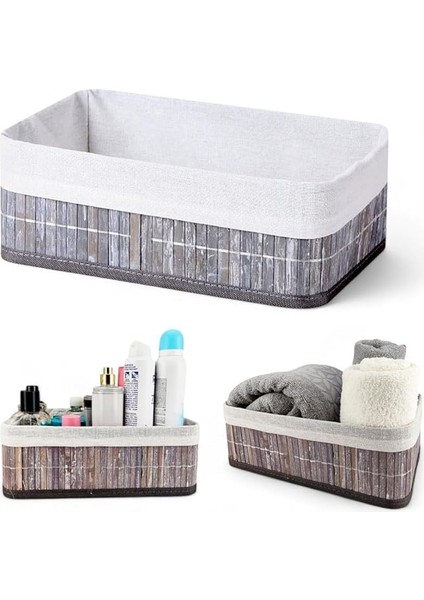 Bambu Çok Amaçlı Saklama Kutusu Düzenleyici Orta Boy Organizer, Dekoratif Bambu Düzenleyici Gri (29X19X10CM)