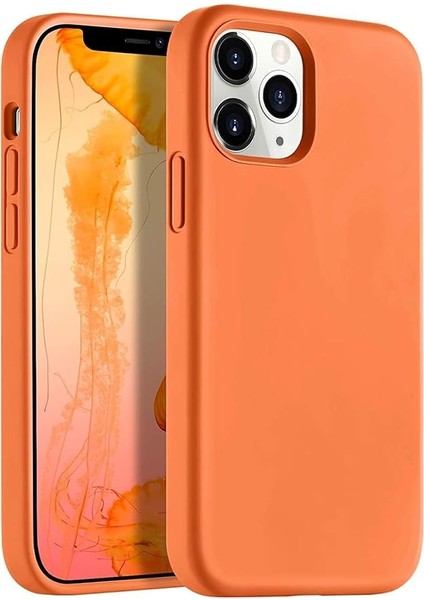 Kılıf Ince Sıvı Silikon 3 Katmanlı Tam Kaplamalı Yumuşak Jel Kauçuk Kılıf Kapak (Turuncu, iPhone 13/14)