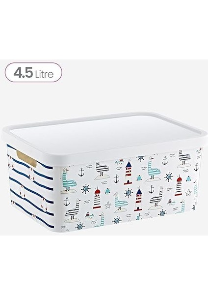 Stafi Desenli Çok Amaçlı Kapaklı Kutu 4,5 Lt Marin modelleri