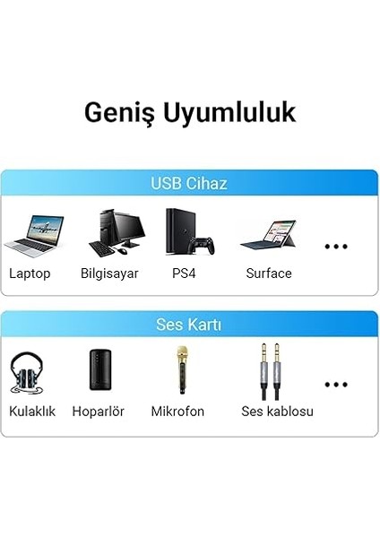 USB Harici Ses Kartı Adaptörü 3.5mm Kulaklık ve Mikrofon Girişli modelleri
