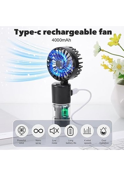Fan Taşınabilir Sulu Buharlı El Vantilatörü Su Hazneli Mini Fan Şarjlı Pervane modelleri