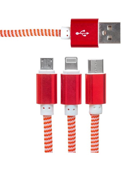 Mıcro Usb/type-C/lıghtnıng 2.1A Metal 1.2 Metre Şarj ve Data Kablosu