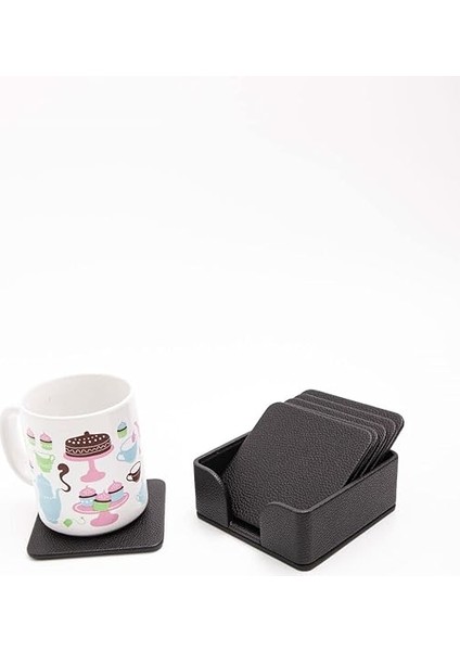 Office Deri Bardak Altlığı Seti Siyah